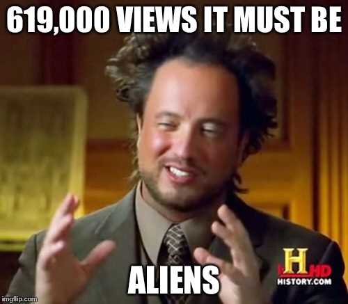 619,000 VIEWS IT MUST BE ALIENS | image tagged in memes,ancient aliens | made w/ Imgflip meme maker
