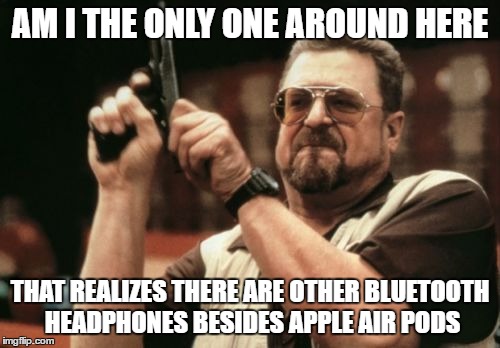 Am I The Only One Around Here Meme | AM I THE ONLY ONE AROUND HERE; THAT REALIZES THERE ARE OTHER BLUETOOTH HEADPHONES BESIDES APPLE AIR PODS | image tagged in memes,am i the only one around here | made w/ Imgflip meme maker