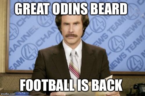 Ron Burgundy | GREAT ODINS BEARD; FOOTBALL IS BACK | image tagged in memes,ron burgundy | made w/ Imgflip meme maker