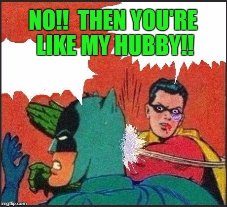 Robin slaps | NO!!  THEN YOU'RE LIKE MY HUBBY!! | image tagged in robin slaps | made w/ Imgflip meme maker