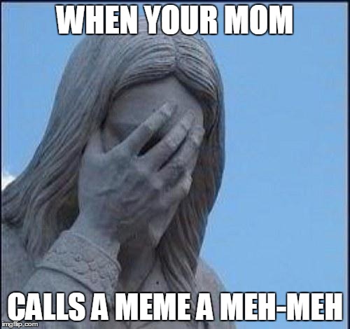 Disappointed Jesus | WHEN YOUR MOM; CALLS A MEME A MEH-MEH | image tagged in disappointed jesus | made w/ Imgflip meme maker