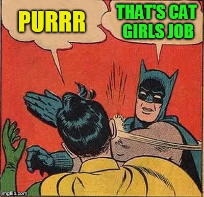 Batman Slapping Robin Meme | PURRR THAT'S CAT GIRLS JOB | image tagged in memes,batman slapping robin | made w/ Imgflip meme maker