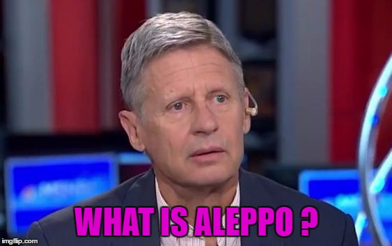WHAT IS ALEPPO ? | image tagged in duh,duhhh dumbass,gary johnson,trump 2016,hillary,first world problems | made w/ Imgflip meme maker