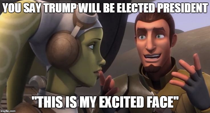 Trump 2016...riiiiiiiiiiiight | YOU SAY TRUMP WILL BE ELECTED PRESIDENT; "THIS IS MY EXCITED FACE" | image tagged in donald trump,funny,funny meme,meme,dank memes,trump 2016 | made w/ Imgflip meme maker