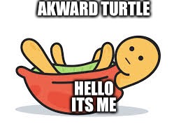 Akward turtle | AKWARD TURTLE; HELLO; ITS ME | image tagged in akward turtle | made w/ Imgflip meme maker