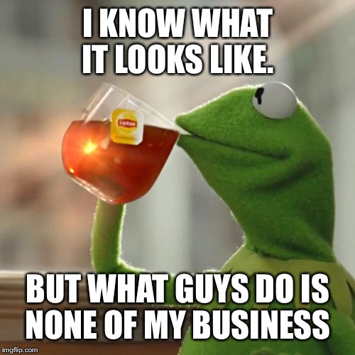 But That's None Of My Business Meme | I KNOW WHAT IT LOOKS LIKE. BUT WHAT GUYS DO IS NONE OF MY BUSINESS | image tagged in memes,but thats none of my business,kermit the frog | made w/ Imgflip meme maker