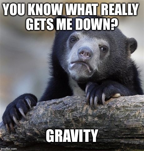 Beardoooom Tishhh!  | YOU KNOW WHAT REALLY GETS ME DOWN? GRAVITY | image tagged in memes,confession bear,funny | made w/ Imgflip meme maker