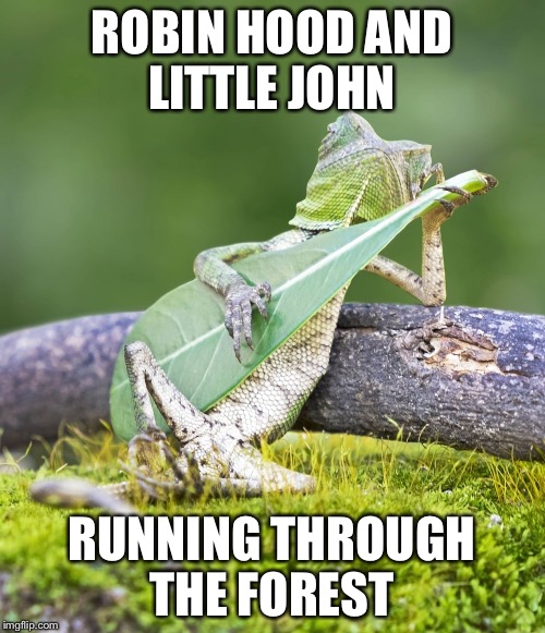 Guitar lizard  | ROBIN HOOD AND LITTLE JOHN; RUNNING THROUGH THE FOREST | image tagged in guitar lizard | made w/ Imgflip meme maker