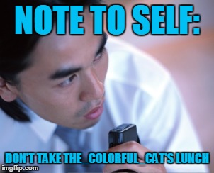NOTE TO SELF: DON'T TAKE THE_COLORFUL_CAT'S LUNCH | made w/ Imgflip meme maker
