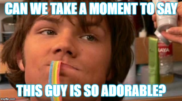 lolz | CAN WE TAKE A MOMENT TO SAY; THIS GUY IS SO ADORABLE? | image tagged in jared padalecki | made w/ Imgflip meme maker