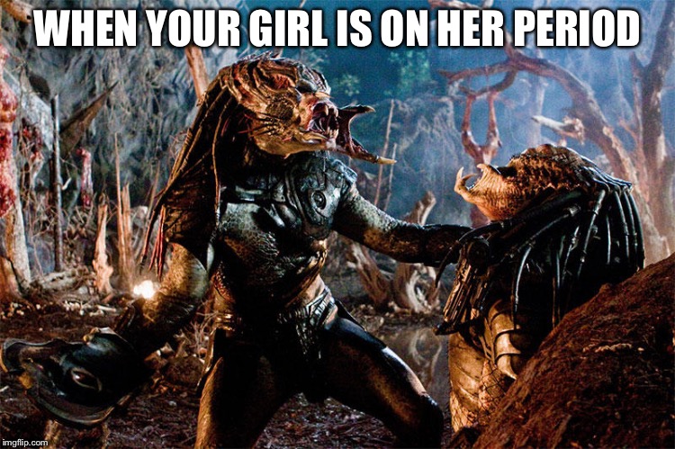 WHEN YOUR GIRL IS ON HER PERIOD | image tagged in predator | made w/ Imgflip meme maker