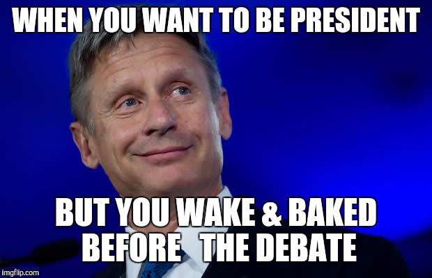 WHEN YOU WANT TO BE PRESIDENT; BUT YOU WAKE & BAKED BEFORE   THE DEBATE | image tagged in gary johnson at 10 | made w/ Imgflip meme maker