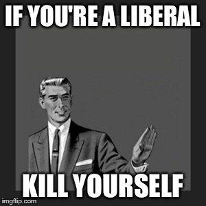 Kill Yourself Guy | IF YOU'RE A LIBERAL; KILL YOURSELF | image tagged in memes,kill yourself guy | made w/ Imgflip meme maker