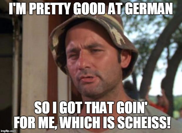 So I Got That Goin For Me Which Is Nice | I'M PRETTY GOOD AT GERMAN; SO I GOT THAT GOIN' FOR ME, WHICH IS SCHEISS! | image tagged in memes,so i got that goin for me which is nice | made w/ Imgflip meme maker