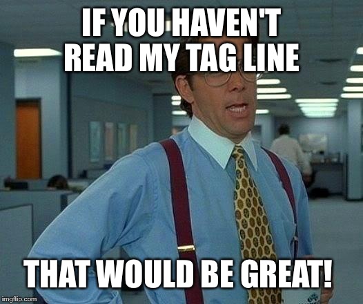 That Would Be Great Meme | IF YOU HAVEN'T READ MY TAG LINE THAT WOULD BE GREAT! | image tagged in memes,that would be great | made w/ Imgflip meme maker