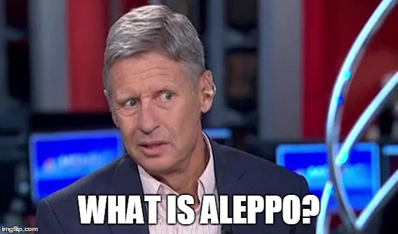 Gary Johnson Huh? | WHAT IS ALEPPO? | image tagged in gary johnson,aleppo,huh | made w/ Imgflip meme maker