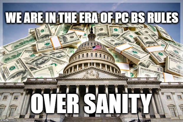 PC BS RULES | WE ARE IN THE ERA OF PC BS RULES; OVER SANITY | image tagged in politics,political,washington dc,meme | made w/ Imgflip meme maker