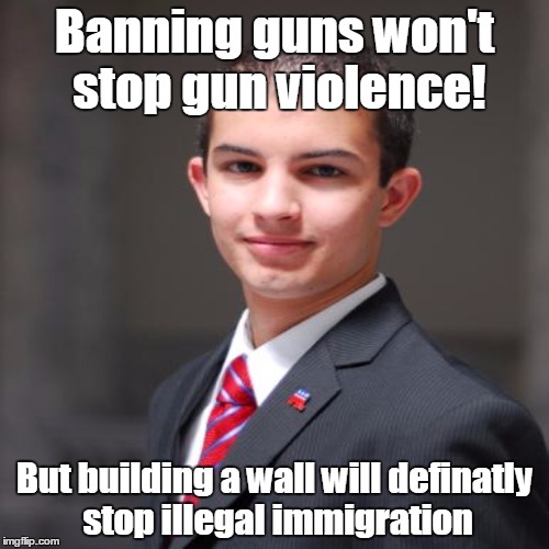 Banning guns won't stop gun violence! But building a wall will definatly stop illegal immigration | made w/ Imgflip meme maker