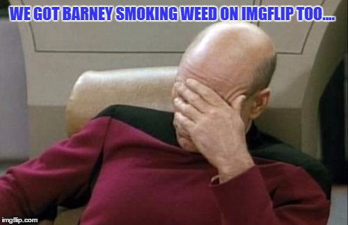 Captain Picard Facepalm Meme | WE GOT BARNEY SMOKING WEED ON IMGFLIP TOO.... | image tagged in memes,captain picard facepalm | made w/ Imgflip meme maker