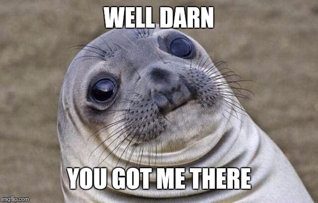 Well..... Yeah... Darn...  | WELL DARN; YOU GOT ME THERE | image tagged in memes,awkward moment sealion | made w/ Imgflip meme maker
