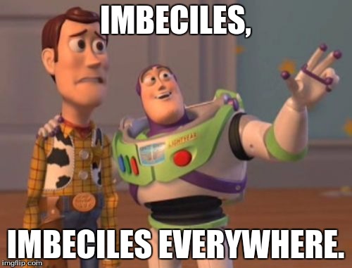 X, X Everywhere Meme | IMBECILES, IMBECILES EVERYWHERE. | image tagged in memes,x x everywhere | made w/ Imgflip meme maker