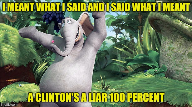 I MEANT WHAT I SAID AND I SAID WHAT I MEANT A CLINTON'S A LIAR 100 PERCENT | made w/ Imgflip meme maker