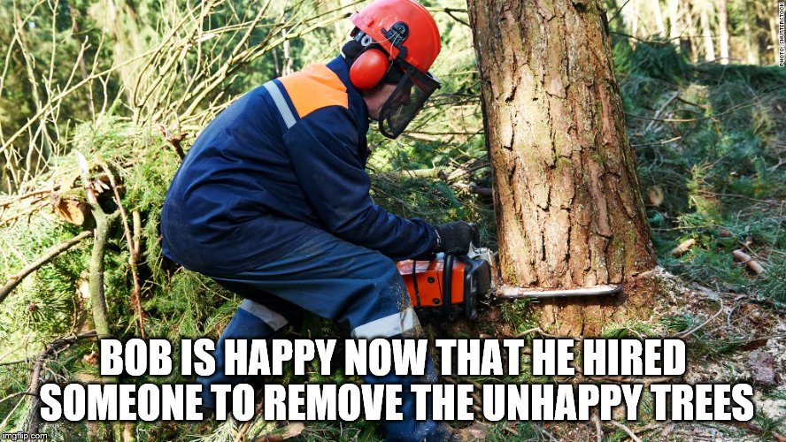 BOB IS HAPPY NOW THAT HE HIRED SOMEONE TO REMOVE THE UNHAPPY TREES | made w/ Imgflip meme maker