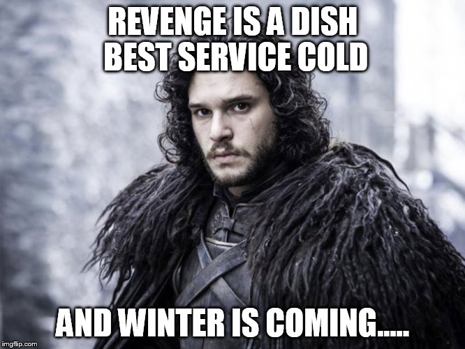 jon snow | REVENGE IS A DISH BEST SERVICE COLD; AND WINTER IS COMING..... | image tagged in jon snow | made w/ Imgflip meme maker