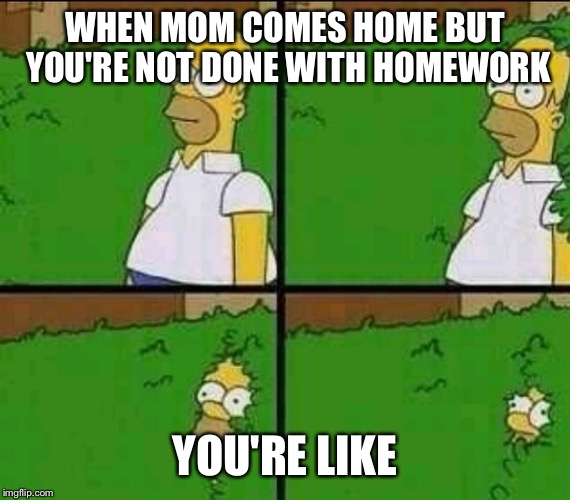 Simpsons | WHEN MOM COMES HOME BUT YOU'RE NOT DONE WITH HOMEWORK; YOU'RE LIKE | image tagged in simpsons | made w/ Imgflip meme maker