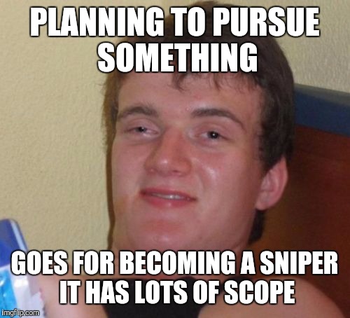 10 Guy Meme | PLANNING TO PURSUE SOMETHING; GOES FOR BECOMING A SNIPER IT HAS LOTS OF SCOPE | image tagged in memes,10 guy | made w/ Imgflip meme maker