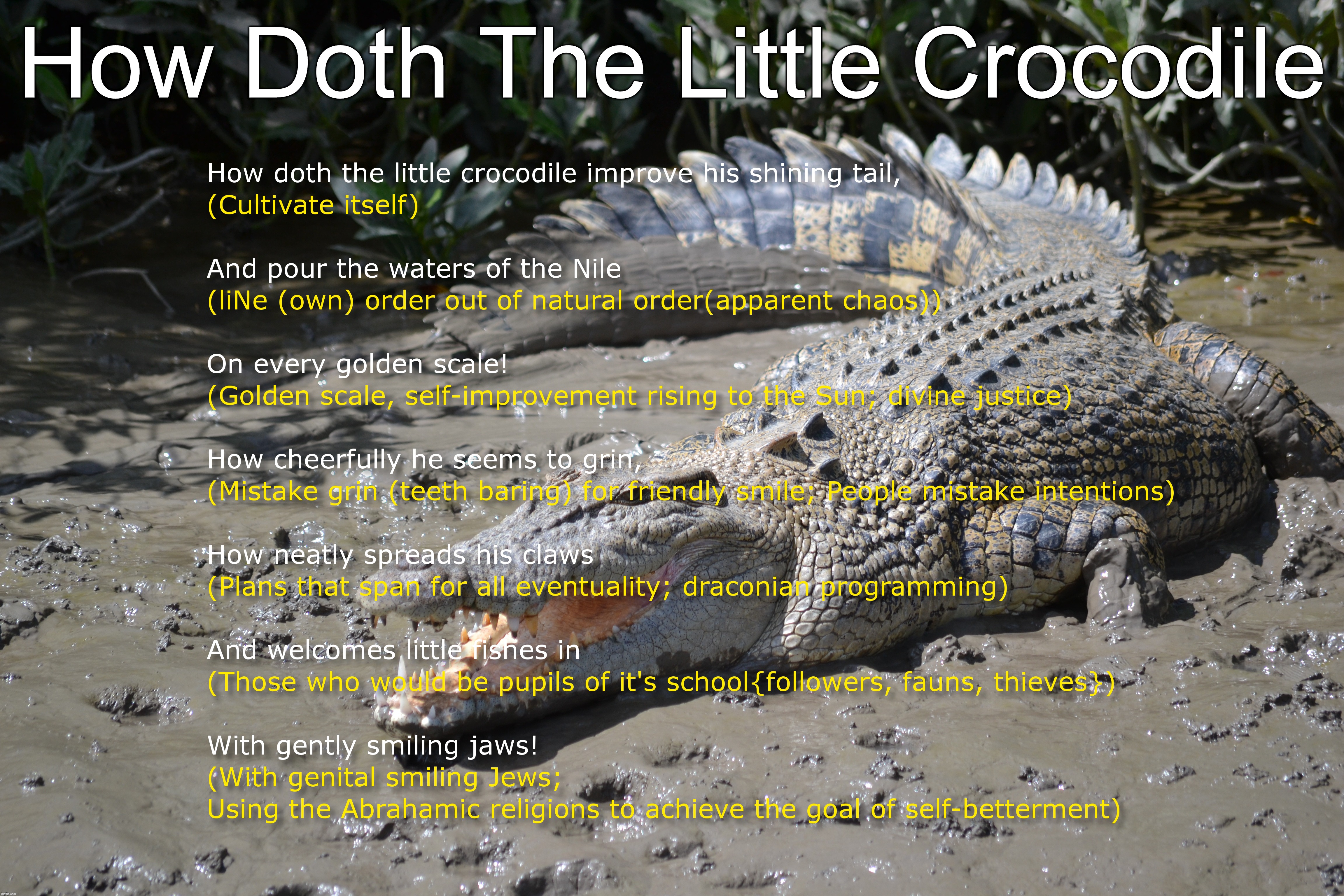 How Doth The Little Crocodile (adapted) | How Doth The Little Crocodile | image tagged in how,doth,little,crocodile,lewis,carroll | made w/ Imgflip meme maker