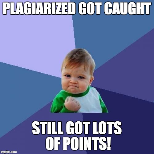 Success Kid Meme | PLAGIARIZED GOT CAUGHT STILL GOT LOTS OF POINTS! | image tagged in memes,success kid | made w/ Imgflip meme maker