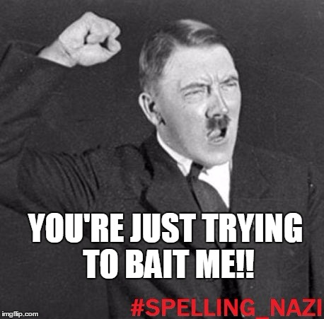 YOU'RE JUST TRYING TO BAIT ME!! | image tagged in spelling nazi | made w/ Imgflip meme maker