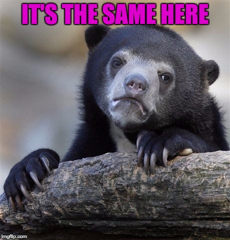 Confession Bear Meme | IT'S THE SAME HERE | image tagged in memes,confession bear | made w/ Imgflip meme maker