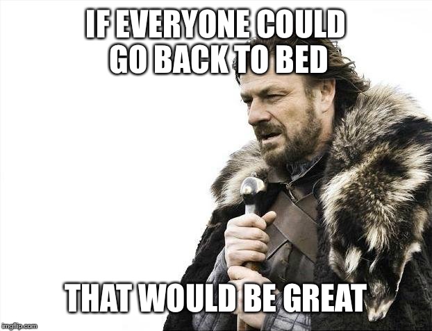 Brace Yourselves X is Coming Meme | IF EVERYONE COULD GO BACK TO BED THAT WOULD BE GREAT | image tagged in memes,brace yourselves x is coming | made w/ Imgflip meme maker