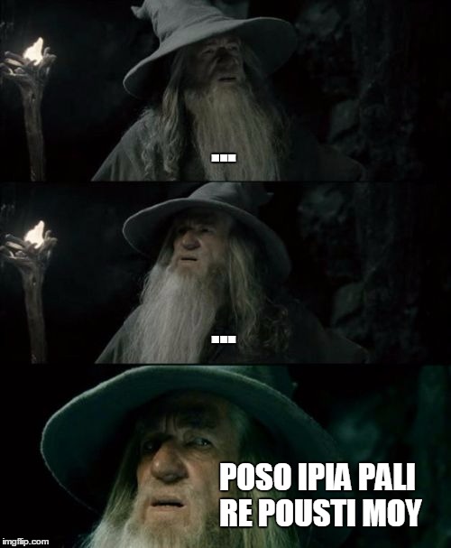 Confused Gandalf | ... ... POSO IPIA PALI RE POUSTI MOY | image tagged in memes,confused gandalf | made w/ Imgflip meme maker