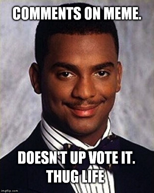 Carlton Banks Thug Life | COMMENTS ON MEME. DOESN'T UP VOTE IT. THUG LIFE | image tagged in carlton banks thug life | made w/ Imgflip meme maker
