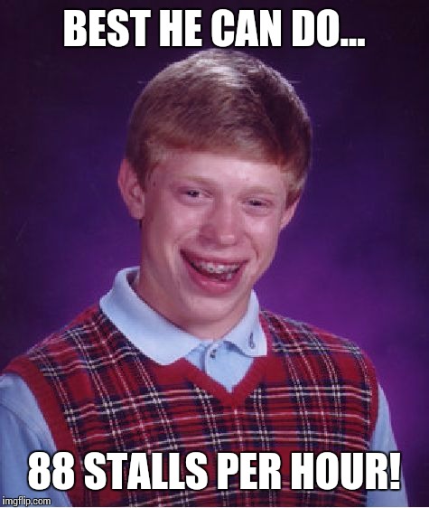 Bad Luck Brian Meme | BEST HE CAN DO... 88 STALLS PER HOUR! | image tagged in memes,bad luck brian | made w/ Imgflip meme maker