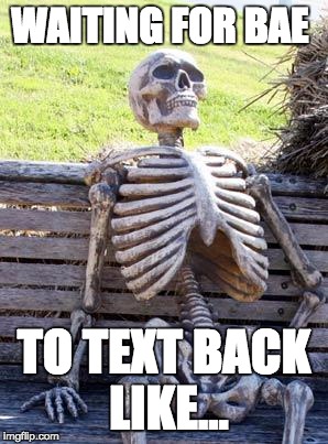 Waiting Skeleton Meme | WAITING FOR BAE; TO TEXT BACK LIKE... | image tagged in memes,waiting skeleton | made w/ Imgflip meme maker