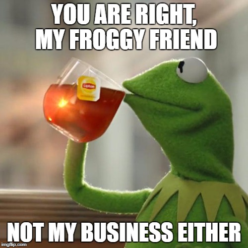 But That's None Of My Business Meme | YOU ARE RIGHT, MY FROGGY FRIEND NOT MY BUSINESS EITHER | image tagged in memes,but thats none of my business,kermit the frog | made w/ Imgflip meme maker