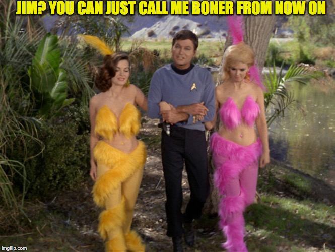 New Monicker For Doc | JIM? YOU CAN JUST CALL ME BONER FROM NOW ON | image tagged in star trek,mccoy,bones | made w/ Imgflip meme maker