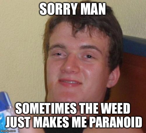 10 Guy Meme | SORRY MAN SOMETIMES THE WEED JUST MAKES ME PARANOID | image tagged in memes,10 guy | made w/ Imgflip meme maker