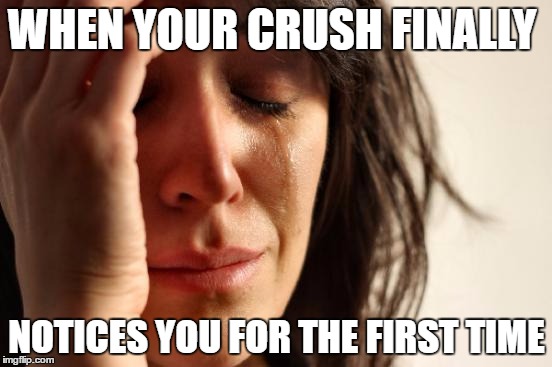 First World Problems Meme | WHEN YOUR CRUSH FINALLY; NOTICES YOU FOR THE FIRST TIME | image tagged in memes,first world problems | made w/ Imgflip meme maker