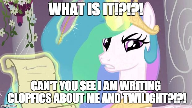 The clopfics | WHAT IS IT!?!?! CAN'T YOU SEE I AM WRITING CLOPFICS ABOUT ME AND TWILIGHT?!?! | image tagged in my little pony you failed the ap exam,clop | made w/ Imgflip meme maker