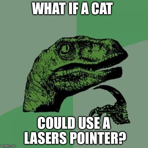 Philosoraptor | WHAT IF A CAT; COULD USE A LASERS POINTER? | image tagged in memes,philosoraptor | made w/ Imgflip meme maker