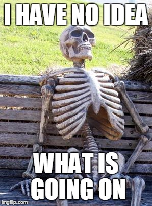 Waiting Skeleton Meme | I HAVE NO IDEA WHAT IS GOING ON | image tagged in memes,waiting skeleton | made w/ Imgflip meme maker