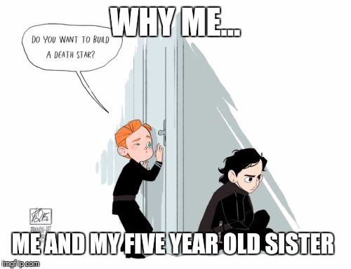 Kylo "as Skya Kenobi" Ren | WHY ME... ME AND MY FIVE YEAR OLD SISTER | image tagged in kylo ren | made w/ Imgflip meme maker