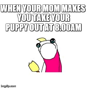 not always, but she does | WHEN YOUR MOM MAKES YOU TAKE YOUR PUPPY OUT AT 8:00AM | image tagged in memes,sad x all the y | made w/ Imgflip meme maker
