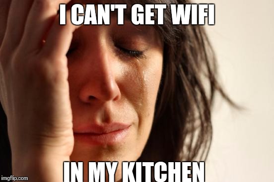 First World Problems Meme | I CAN'T GET WIFI; IN MY KITCHEN | image tagged in memes,first world problems | made w/ Imgflip meme maker