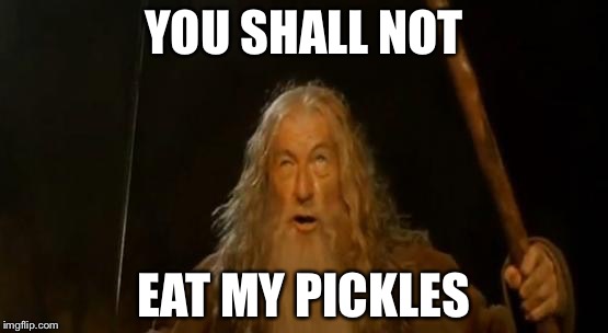 You Shall Not Pass Gandalf | YOU SHALL NOT; EAT MY
PICKLES | image tagged in you shall not pass gandalf | made w/ Imgflip meme maker